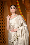 Durva Premium ~ Viscose Tissue Saree with Hand-Embroidered Gota Patti in Ivory - verymuchindian.com