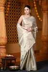 Durva Premium ~ Viscose Tissue Saree with Hand-Embroidered Gota Patti in Ivory - verymuchindian.com