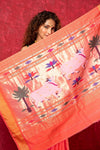 Exclusive! Handloom Pure Cotton Paithani in Most Traditional Pink with Pichwai Pallu - verymuchindian.com