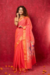 Exclusive! Handloom Pure Cotton Paithani in Most Traditional Pink with Pichwai Pallu - verymuchindian.com
