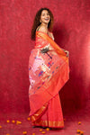 Exclusive! Handloom Pure Cotton Paithani in Most Traditional Pink with Pichwai Pallu - verymuchindian.com