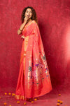 Exclusive! Handloom Pure Cotton Paithani in Most Traditional Pink with Pichwai Pallu - verymuchindian.com