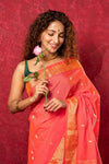 Exclusive! Handloom Pure Cotton Paithani in Most Traditional Pink with Pichwai Pallu - verymuchindian.com