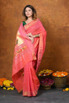 EXCLUSIVE! Handloom Pure Cotton Paithani With Asawali Pallu~ Pink Peach - verymuchindian.com