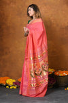 EXCLUSIVE! Handloom Pure Cotton Paithani With Asawali Pallu~ Pink Peach - verymuchindian.com