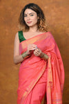 EXCLUSIVE! Handloom Pure Cotton Paithani With Asawali Pallu~ Pink Peach - verymuchindian.com