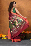 EXCLUSIVE! Handloom Pure Cotton Paithani With Asawali Pallu~Dark Maroon - verymuchindian.com