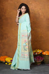 EXCLUSIVE! Handloom Pure Cotton Paithani With Asawali Pallu~Light Blue - verymuchindian.com