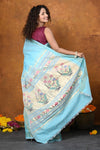 EXCLUSIVE! Handloom Pure Cotton Paithani With Asawali Pallu~Sky Blue - verymuchindian.com