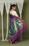 EXCLUSIVE! Handloom Pure Cotton Paithani With Lotus Pallu~ Dark Violet - verymuchindian.com
