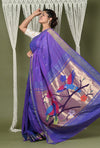EXCLUSIVE! Handloom Pure Cotton Paithani With Parrot Pallu~Purple - verymuchindian.com