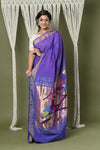 EXCLUSIVE! Handloom Pure Cotton Paithani With Parrot Pallu~Purple - verymuchindian.com