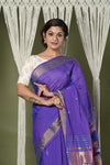 EXCLUSIVE! Handloom Pure Cotton Paithani With Parrot Pallu~Purple - verymuchindian.com