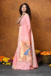 EXCLUSIVE! Handloom Pure Cotton Paithani With Peacock Pallu~ Fresh Peach - verymuchindian.com