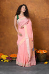 EXCLUSIVE! Handloom Pure Cotton Paithani With Peacock Pallu~ Fresh Peach - verymuchindian.com