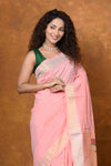 EXCLUSIVE! Handloom Pure Cotton Paithani With Peacock Pallu~ Fresh Peach - verymuchindian.com