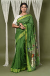 EXCLUSIVE! Handloom Pure Cotton Paithani With Peacock Pallu~Blade Green - verymuchindian.com