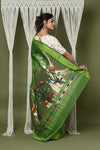 EXCLUSIVE! Handloom Pure Cotton Paithani With Peacock Pallu~Blade Green - verymuchindian.com