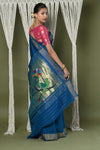 EXCLUSIVE! Handloom Pure Cotton Paithani With Peacock Pallu~Teal Blue - verymuchindian.com