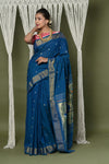 EXCLUSIVE! Handloom Pure Cotton Paithani With Peacock Pallu~Teal Blue - verymuchindian.com