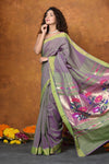 EXCLUSIVE! Handloom Pure Cotton Paithani With Traditional Asawali Pallu~Dual Tone Green & Pink - verymuchindian.com