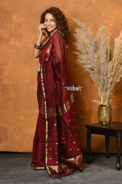 EXCLUSIVE! Handloom Pure Silk Cotton Saree ~ Perfect Maroon - verymuchindian.com