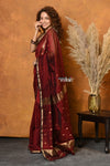 EXCLUSIVE! Handloom Pure Silk Cotton Saree ~ Perfect Maroon - verymuchindian.com