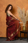 EXCLUSIVE! Handloom Pure Silk Cotton Saree ~ Perfect Maroon - verymuchindian.com