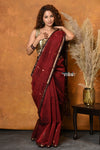 EXCLUSIVE! Handloom Pure Silk Cotton Saree ~ Perfect Maroon - verymuchindian.com