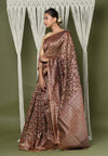 Exclusive High Quality Handloom Banarasi Cotton Saree with Beautiful Abstract Print ~ Brown - verymuchindian.com