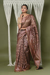 Exclusive High Quality Handloom Banarasi Cotton Saree with Beautiful Abstract Print ~ Brown - verymuchindian.com