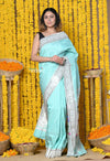Exclusive Premium ! Rajsi~Handloom Pure Silk Muniya Border Paithani with Peacock Pallu ~ Soothing Seagreen - verymuchindian.com