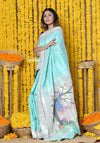 Exclusive Premium ! Rajsi~Handloom Pure Silk Muniya Border Paithani with Peacock Pallu ~ Soothing Seagreen - verymuchindian.com