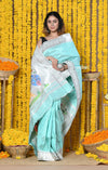 Exclusive Premium ! Rajsi~Handloom Pure Silk Muniya Border Paithani with Peacock Pallu ~ Soothing Seagreen - verymuchindian.com