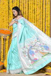 Exclusive Premium ! Rajsi~Handloom Pure Silk Muniya Border Paithani with Peacock Pallu ~ Soothing Seagreen - verymuchindian.com