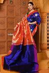 Exclusive Premium ! Shubh ~ Handloom Pure Silk Muniya Border Paithani Saree with Exclusive All Over Floral Weave in Royal Blue - verymuchindian.com