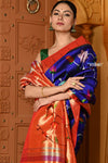 Exclusive Premium ! Shubh ~ Handloom Pure Silk Muniya Border Paithani Saree with Exclusive All Over Floral Weave in Royal Blue - verymuchindian.com