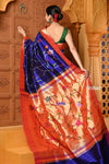 Exclusive Premium ! Shubh ~ Handloom Pure Silk Muniya Border Paithani Saree with Exclusive All Over Floral Weave in Royal Blue - verymuchindian.com