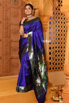 Exclusive Premium ! Shubh ~ Handloom Pure Silk Silver Zari Muniya Border Paithani Saree with Exclusive Lotus Pallu in Royal Blue - verymuchindian.com