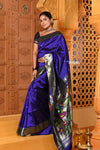 Exclusive Premium ! Shubh ~ Handloom Pure Silk Silver Zari Muniya Border Paithani Saree with Exclusive Lotus Pallu in Royal Blue - verymuchindian.com