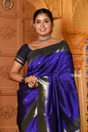 Exclusive Premium ! Shubh ~ Handloom Pure Silk Silver Zari Muniya Border Paithani Saree with Exclusive Lotus Pallu in Royal Blue - verymuchindian.com