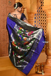 Exclusive Premium ! Shubh ~ Handloom Pure Silk Silver Zari Muniya Border Paithani Saree with Exclusive Lotus Pallu in Royal Blue - verymuchindian.com