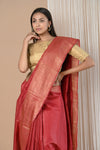Exclusive Pure Moonga Tussar Silk Saree With Beautiful Border ~ Red - verymuchindian.com
