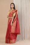 Exclusive Pure Moonga Tussar Silk Saree With Beautiful Border ~ Red - verymuchindian.com