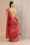 Exclusive Pure Moonga Tussar Silk Saree With Beautiful Border ~ Red - verymuchindian.com