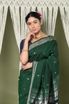 EXCLUSIVE! Silver Zari Handloom High Quality Pure Cotton Paithani Radha Krishna Pallu - verymuchindian.com