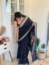 EXCLUSIVE! Silver Zari Handloom Pure Cotton Paithani with Peacock Pallu in Black - verymuchindian.com