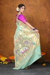 EXCLUSIVE! VMI Designed Handloom Pure Cotton Paithani With Traditional Handloom Border ~ Sea Green (2.5 months of weaving) - verymuchindian.com