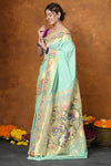 EXCLUSIVE! VMI Designed Handloom Pure Cotton Paithani With Traditional Handloom Border ~ Sea Green (2.5 months of weaving) - verymuchindian.com