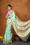 EXCLUSIVE! VMI Designed Handloom Pure Cotton Paithani With Traditional Handloom Border ~ Sea Green (2.5 months of weaving) - verymuchindian.com